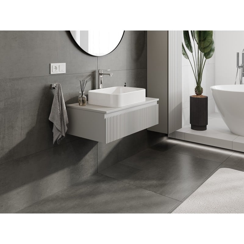 Mexen Rivel szafka łazienkowa podumywalkowa 80 cm z blatem, 1 szuflada, ryflowana , szara mat - 91A20-08023-1-BFC62