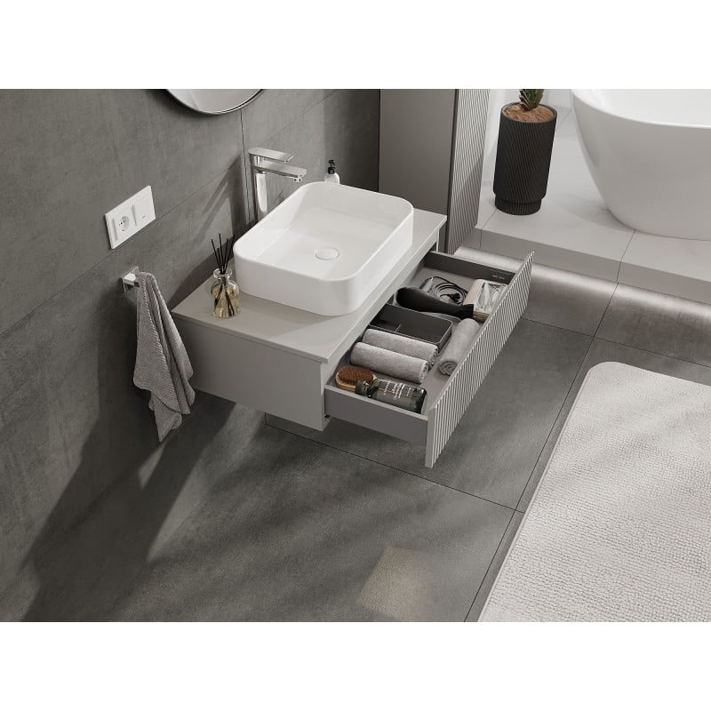 Mexen Rivel szafka łazienkowa podumywalkowa 80 cm z blatem, 1 szuflada, ryflowana , szara mat - 91A20-08023-1-BFC62