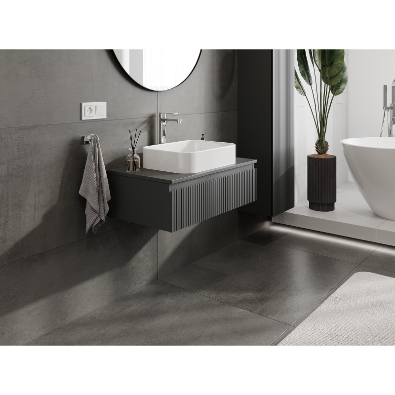 Mexen Rivel szafka łazienkowa podumywalkowa 80 cm z blatem, 1 szuflada, ryflowana , grafit mat - 91A20-08023-1-BFC66