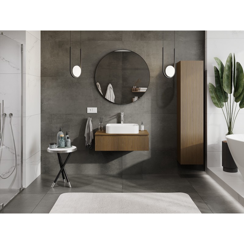 Mexen Rivel szafka łazienkowa podumywalkowa 80 cm z blatem, 1 szuflada, ryflowana , orzech - 91A20-08023-1-BFC86