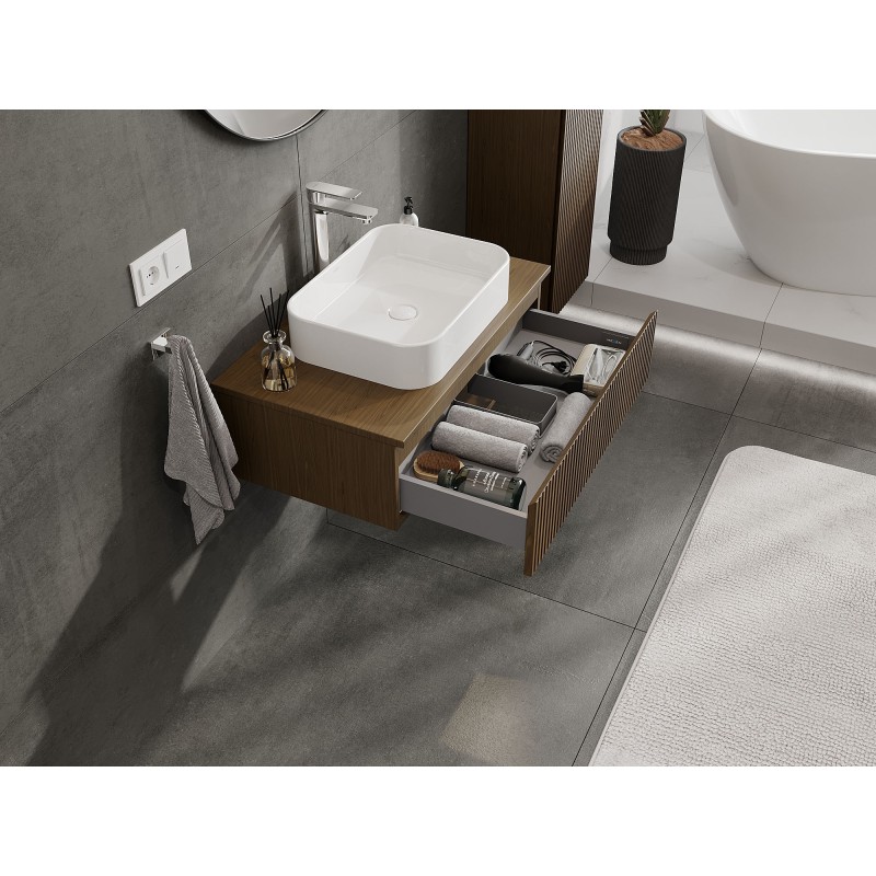 Mexen Rivel szafka łazienkowa podumywalkowa 80 cm z blatem, 1 szuflada, ryflowana , orzech - 91A20-08023-1-BFC86