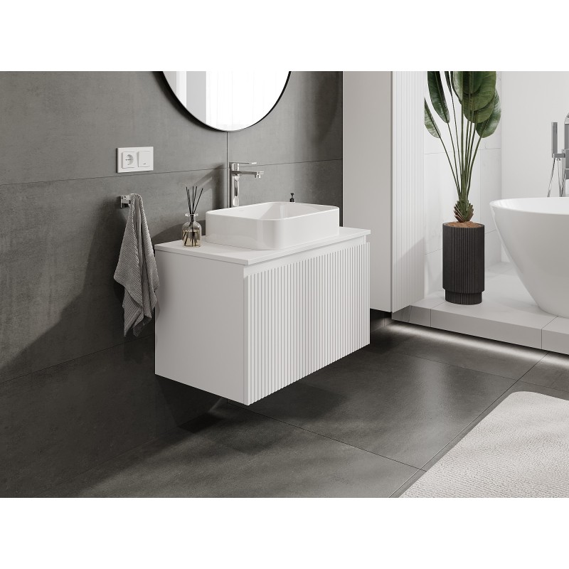 Mexen Rivel szafka łazienkowa podumywalkowa 80 cm z blatem, 1 szuflada, ryflowana , biała mat - 91A20-08047-1-BFC01