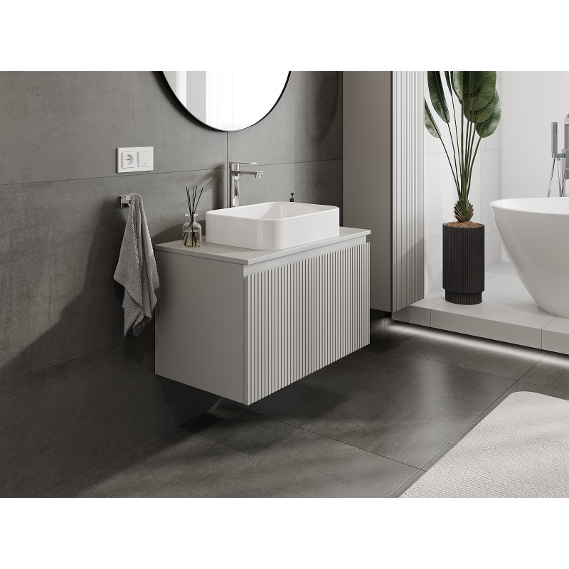 Mexen Rivel szafka łazienkowa podumywalkowa 80 cm z blatem, 1 szuflada, ryflowana , szara mat - 91A20-08047-1-BFC62