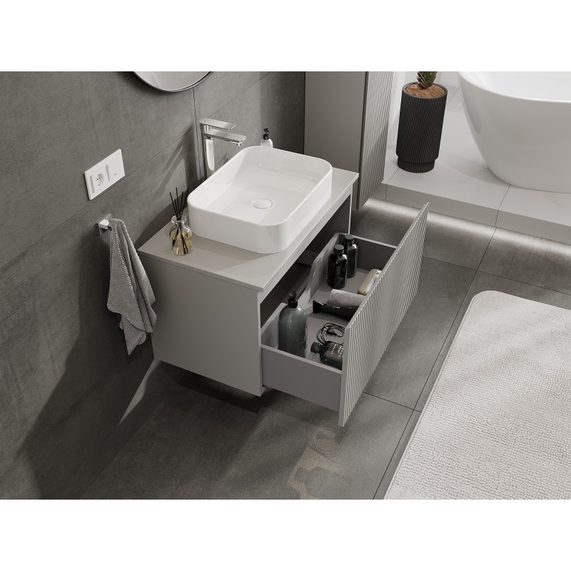 Mexen Rivel szafka łazienkowa podumywalkowa 80 cm z blatem, 1 szuflada, ryflowana , szara mat - 91A20-08047-1-BFC62