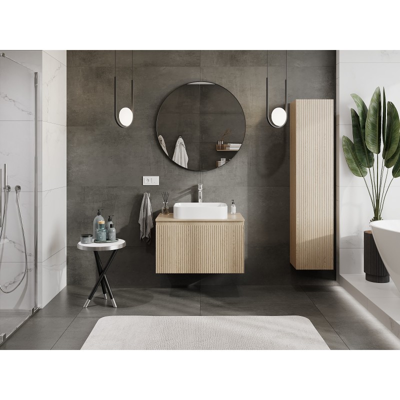 Mexen Rivel szafka łazienkowa podumywalkowa 80 cm z blatem, 1 szuflada, ryflowana , dąb - 91A20-08047-1-BFC81