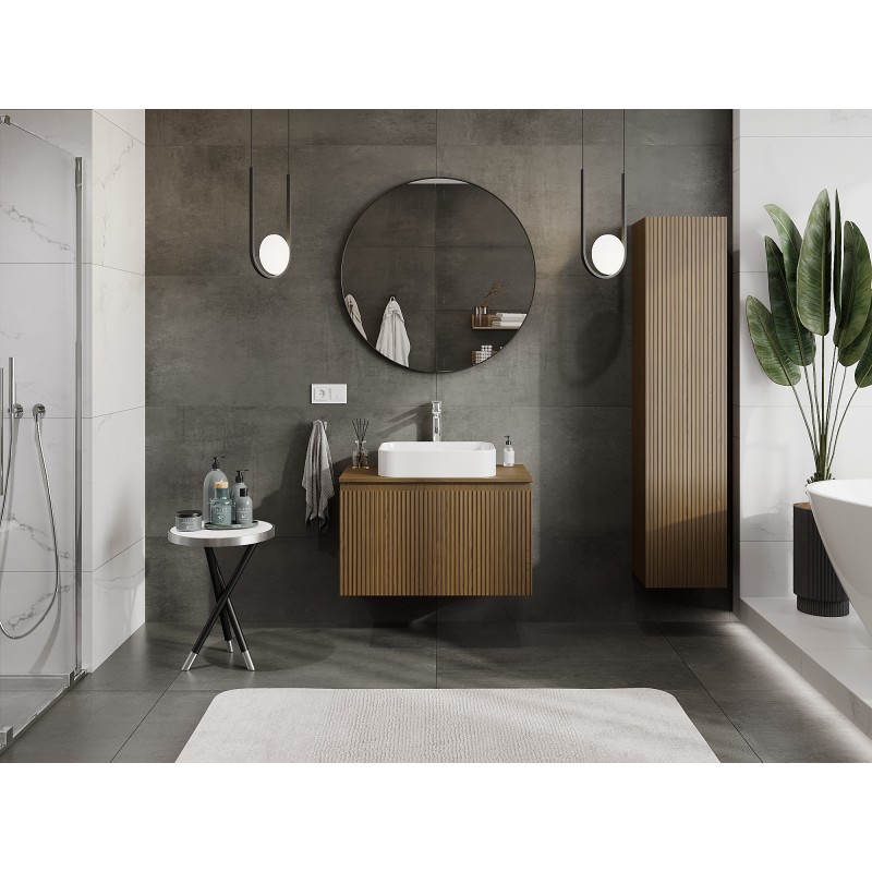 Mexen Rivel szafka łazienkowa podumywalkowa 80 cm z blatem, 1 szuflada, ryflowana , orzech - 91A20-08047-1-BFC86