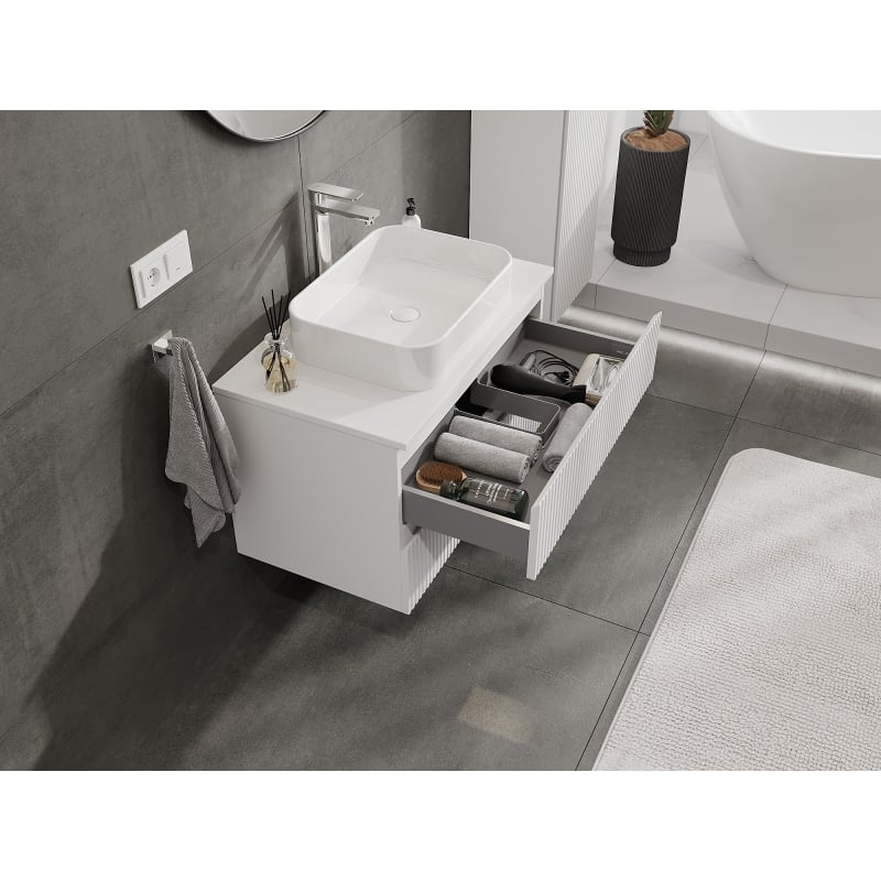 Mexen Rivel szafka łazienkowa podumywalkowa 80 cm z blatem, 2 szuflady, ryflowana , biała mat - 91A20-08047-2-BFFC01
