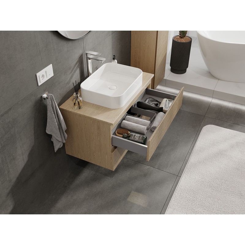 Mexen Rivel szafka łazienkowa podumywalkowa 80 cm z blatem, 2 szuflady, ryflowana , dąb - 91A20-08047-2-BFFC81