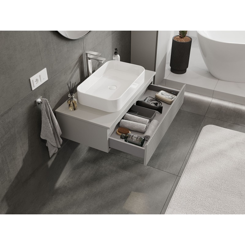 Mexen Rivel szafka łazienkowa podumywalkowa 90 cm z blatem, 1 szuflada, ryflowana , szara mat - 91A20-09023-1-BFC62