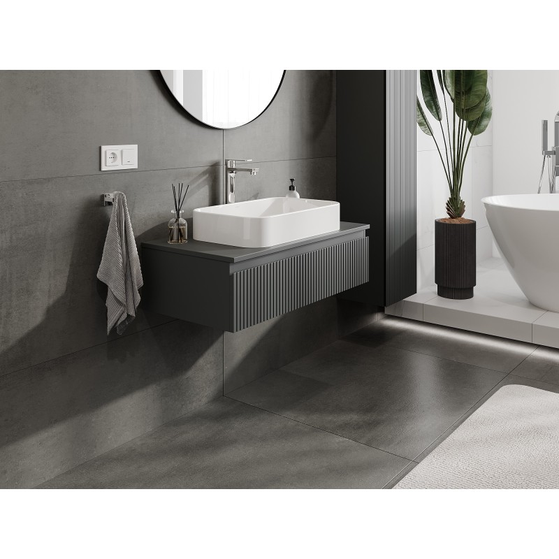 Mexen Rivel szafka łazienkowa podumywalkowa 90 cm z blatem, 1 szuflada, ryflowana , grafit mat - 91A20-09023-1-BFC66