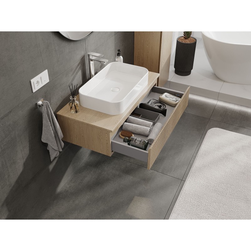 Mexen Rivel szafka łazienkowa podumywalkowa 90 cm z blatem, 1 szuflada, ryflowana , dąb - 91A20-09023-1-BFC81