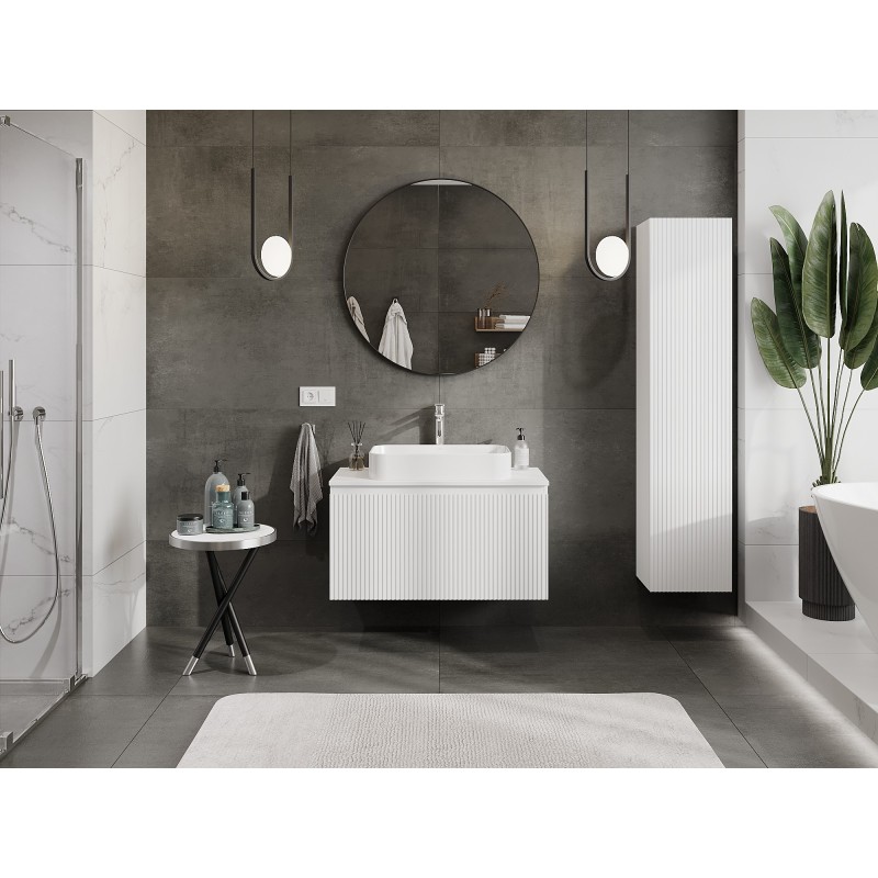 Mexen Rivel szafka łazienkowa podumywalkowa 90 cm z blatem, 1 szuflada, ryflowana , biała mat - 91A20-09047-1-BFC01