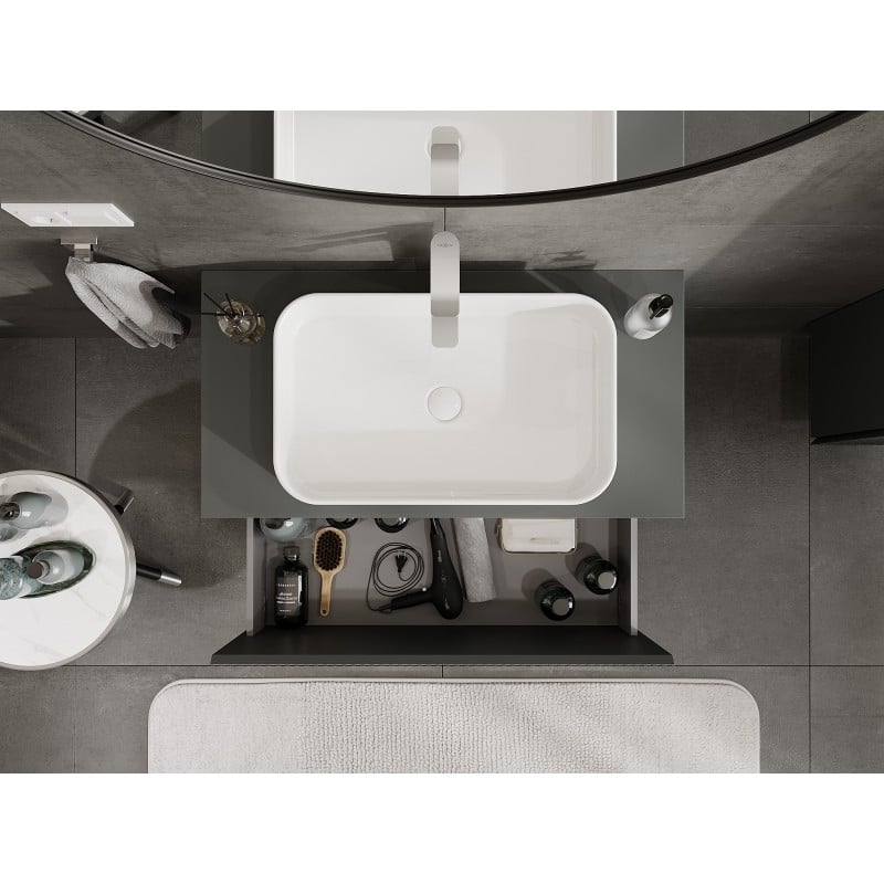 Mexen Rivel szafka łazienkowa podumywalkowa 90 cm z blatem, 1 szuflada, ryflowana , grafit mat - 91A20-09047-1-BFC66