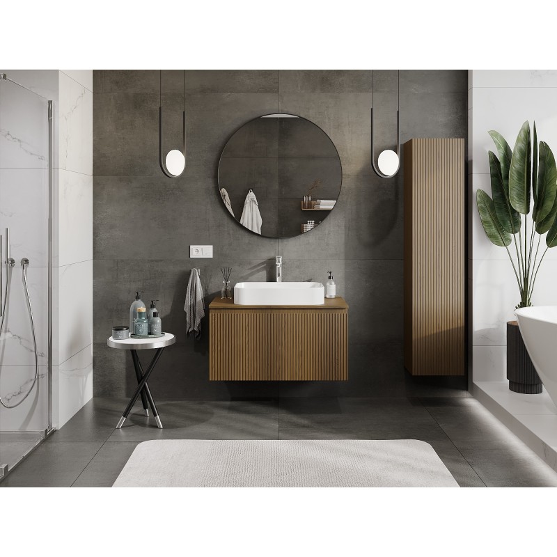 Mexen Rivel szafka łazienkowa podumywalkowa 90 cm z blatem, 1 szuflada, ryflowana , orzech  - 91A20-09047-1-BFC86