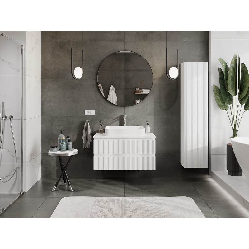 Mexen Rivel szafka łazienkowa podumywalkowa 90 cm z blatem, 2 szuflady, ryflowana , biała mat - 91A20-09047-2-BFFC01