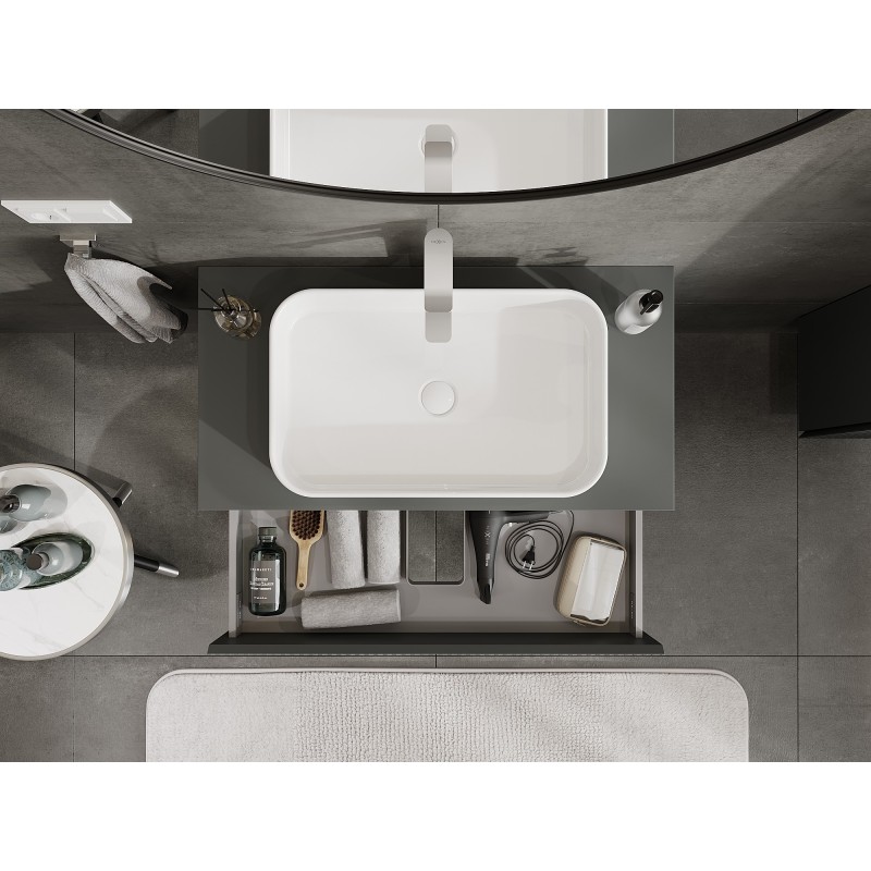 Mexen Rivel szafka łazienkowa podumywalkowa 90 cm z blatem, 2 szuflady, ryflowana , grafit mat - 91A20-09047-2-BFFC66