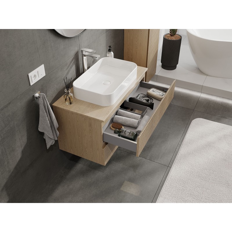 Mexen Rivel szafka łazienkowa podumywalkowa 90 cm z blatem, 2 szuflady, ryflowana , dąb - 91A20-09047-2-BFFC81