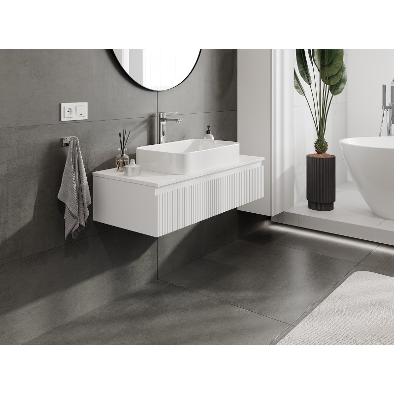 Mexen Rivel szafka łazienkowa podumywalkowa 100 cm z blatem, 1 szuflada, ryflowana , biała mat - 91A20-10023-1-BFC01