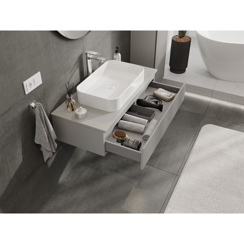 Mexen Rivel szafka łazienkowa podumywalkowa 100 cm z blatem, 1 szuflada, ryflowana , szara mat - 91A20-10023-1-BFC62