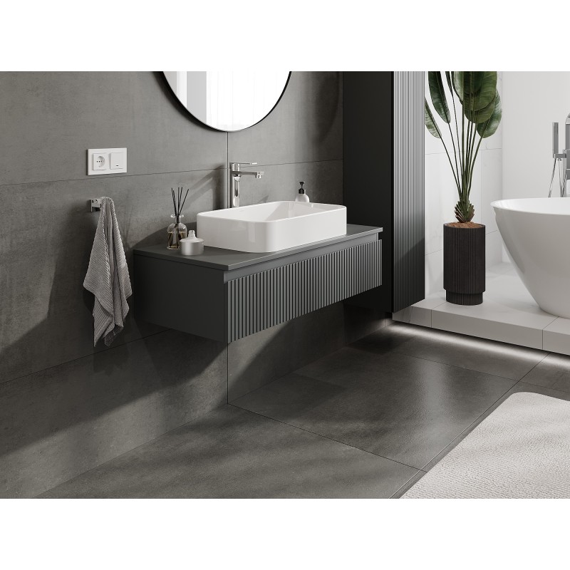 Mexen Rivel szafka łazienkowa podumywalkowa 100 cm z blatem, 1 szuflada, ryflowana , grafit mat - 91A20-10023-1-BFC66