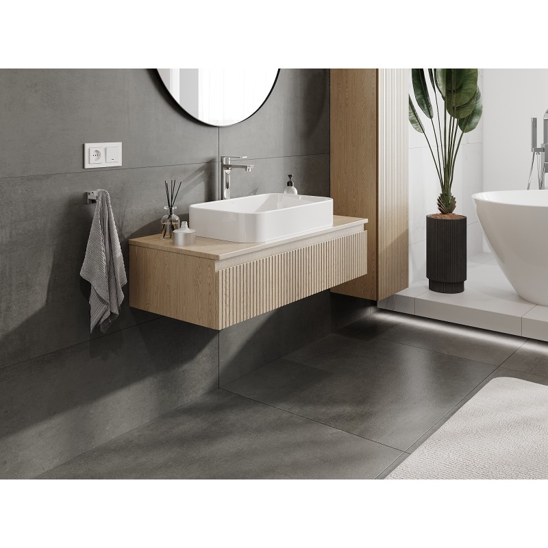Mexen Rivel szafka łazienkowa podumywalkowa 100 cm z blatem, 1 szuflada, ryflowana , dąb - 91A20-10023-1-BFC81