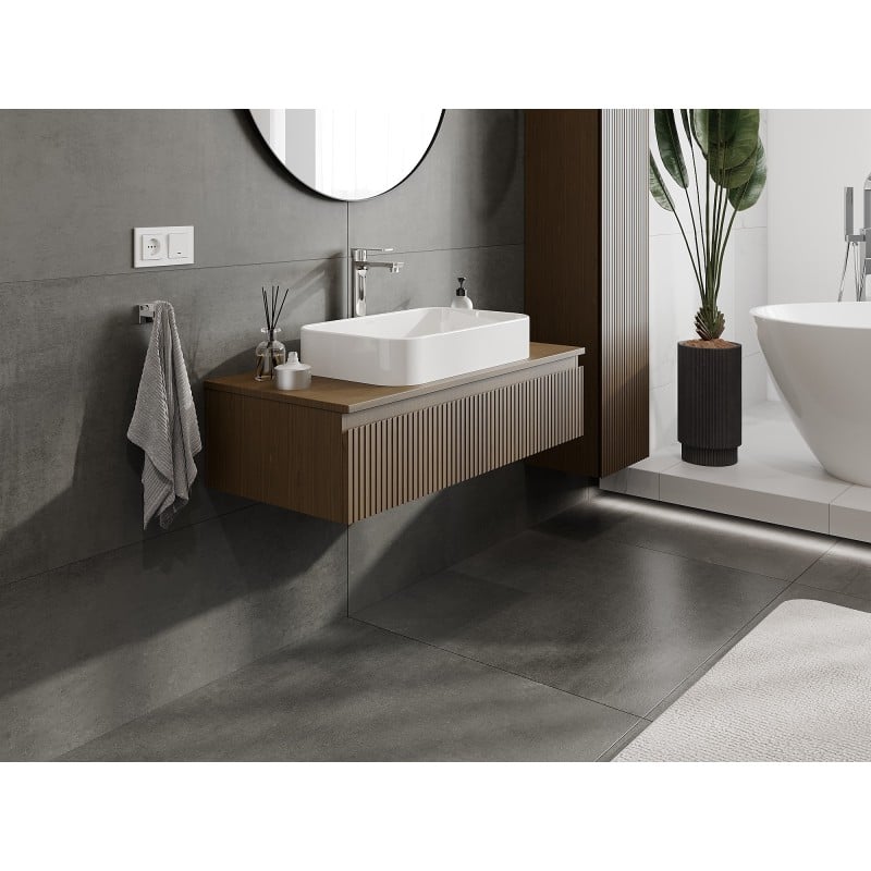 Mexen Rivel szafka łazienkowa podumywalkowa 100 cm z blatem, 1 szuflada, ryflowana , orzech - 91A20-10023-1-BFC86