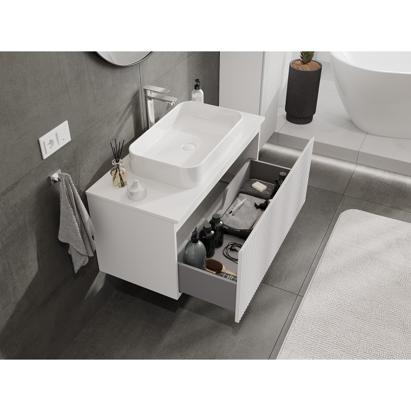 Mexen Rivel szafka łazienkowa podumywalkowa 100 cm z blatem, 1 szuflada, ryflowana , biała mat - 91A20-10047-1-BFC01