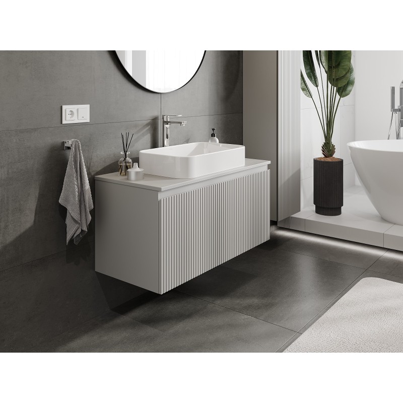Mexen Rivel szafka łazienkowa podumywalkowa 100 cm z blatem, 1 szuflada, ryflowana , szara mat - 91A20-10047-1-BFC62