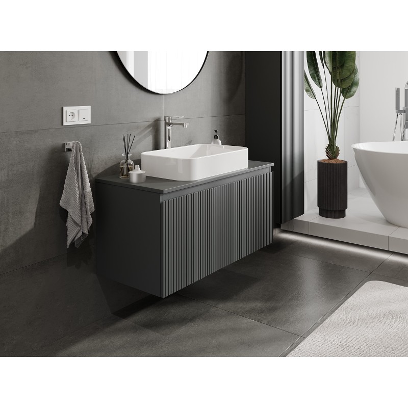 Mexen Rivel szafka łazienkowa podumywalkowa 100 cm z blatem, 1 szuflada, ryflowana , grafit mat - 91A20-10047-1-BFC66