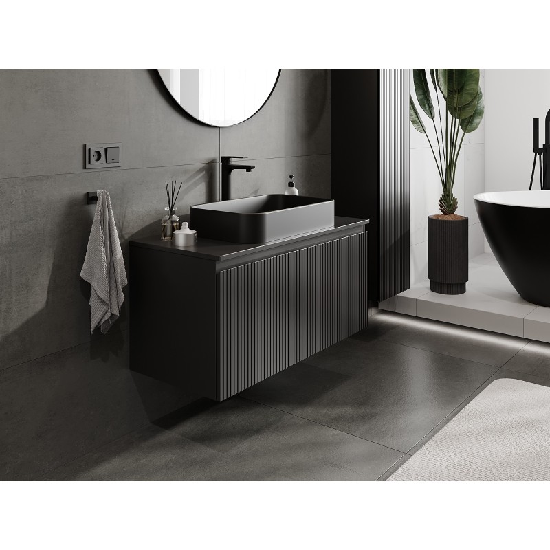 Mexen Rivel szafka łazienkowa podumywalkowa 100 cm z blatem, 1 szuflada, ryflowana , czarna mat - 91A20-10047-1-BFC71