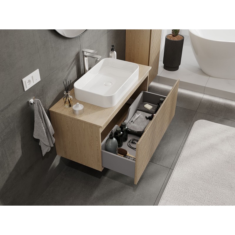 Mexen Rivel szafka łazienkowa podumywalkowa 100 cm z blatem, 1 szuflada, ryflowana , dąb - 91A20-10047-1-BFC81
