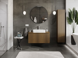 Mexen Rivel szafka łazienkowa podumywalkowa 100 cm z blatem, 1 szuflada, ryflowana , orzech - 91A20-10047-1-BFC86
