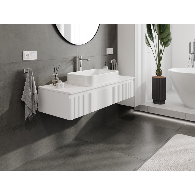 Mexen Rivel szafka łazienkowa podumywalkowa 120 cm z blatem, 1 szuflada, ryflowana , biała mat - 91A20-12023-1-BFC01