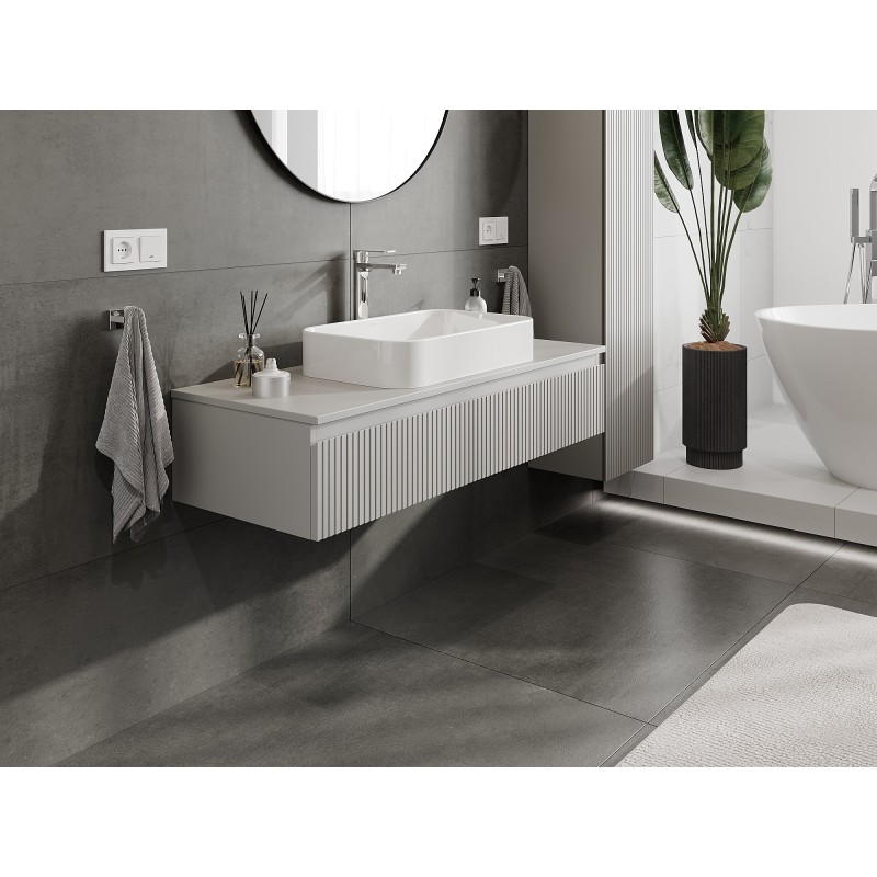 Mexen Rivel szafka łazienkowa podumywalkowa 120 cm z blatem, 1 szuflada, ryflowana , szara mat - 91A20-12023-1-BFC62