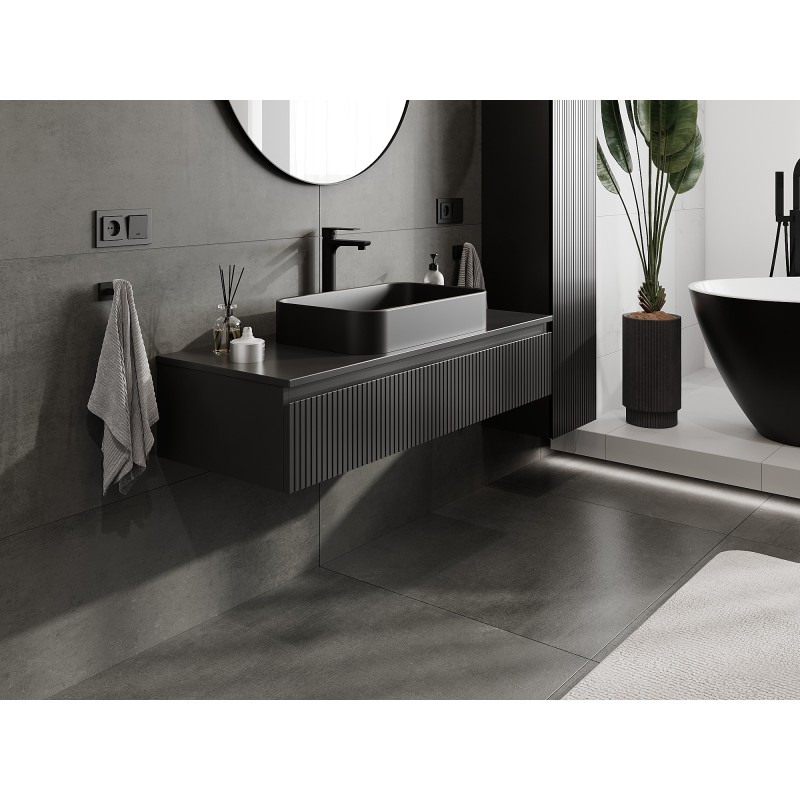 Mexen Rivel szafka łazienkowa podumywalkowa 120 cm z blatem, 1 szuflada, ryflowana , czarna mat - 91A20-12023-1-BFC71