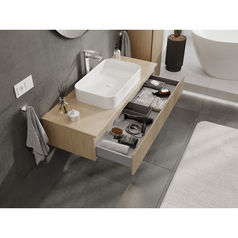 Mexen Rivel szafka łazienkowa podumywalkowa 120 cm z blatem, 1 szuflada, ryflowana , dąb - 91A20-12023-1-BFC81
