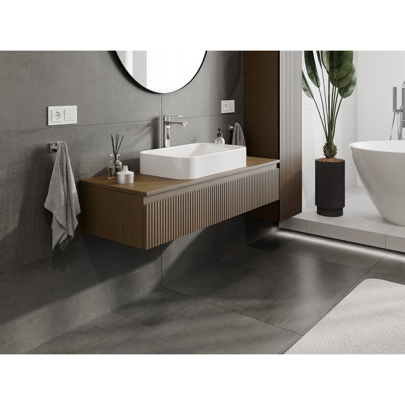 Mexen Rivel szafka łazienkowa podumywalkowa 120 cm z blatem, 1 szuflada, ryflowana , orzech - 91A20-12023-1-BFC86