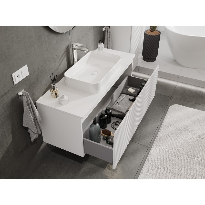 Mexen Rivel szafka łazienkowa podumywalkowa 120 cm z blatem, 1 szuflada, ryflowana , biała mat - 91A20-12047-1-BFC01