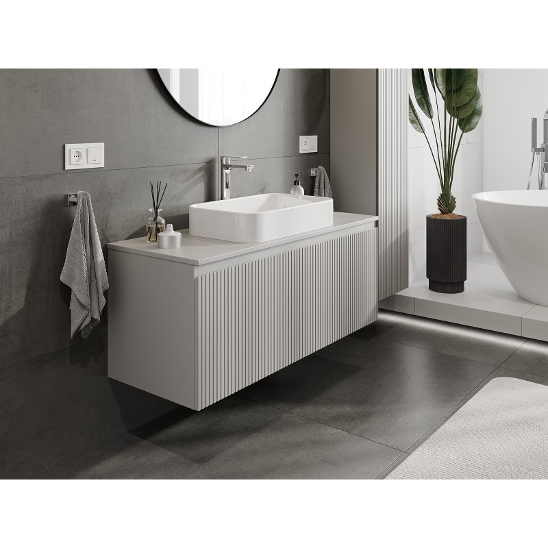 Mexen Rivel szafka łazienkowa podumywalkowa 120 cm z blatem, 1 szuflada, ryflowana , szara mat - 91A20-12047-1-BFC62