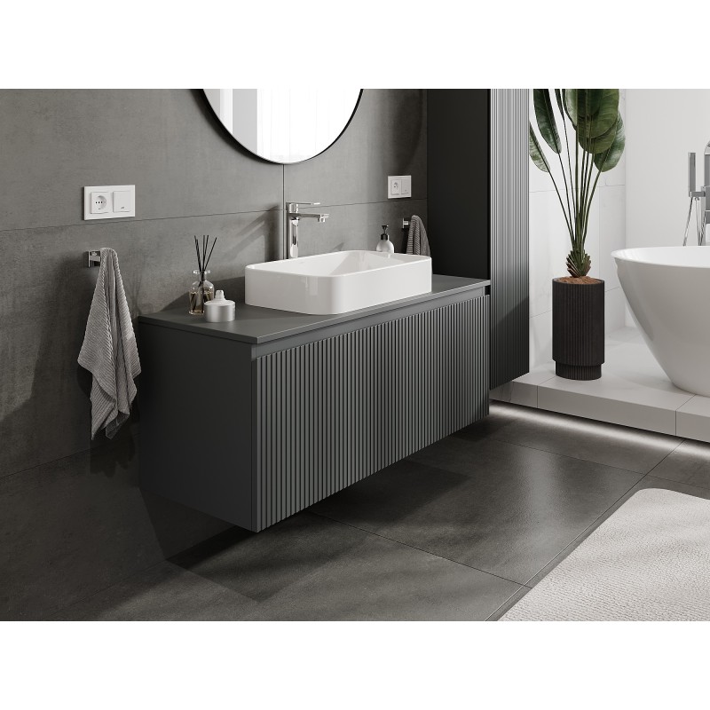 Mexen Rivel szafka łazienkowa podumywalkowa 120 cm z blatem, 1 szuflada, ryflowana , grafit mat - 91A20-12047-1-BFC66