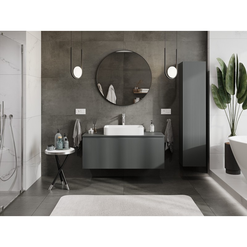 Mexen Rivel szafka łazienkowa podumywalkowa 120 cm z blatem, 1 szuflada, ryflowana , grafit mat - 91A20-12047-1-BFC66