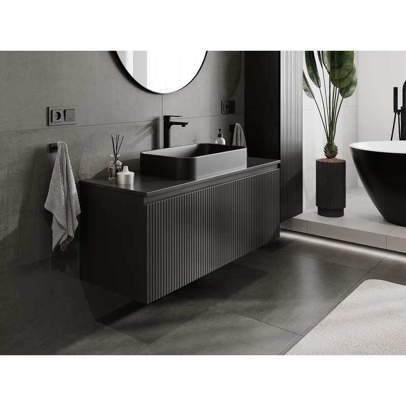 Mexen Rivel szafka łazienkowa podumywalkowa 120 cm z blatem, 1 szuflada, ryflowana , czarna mat - 91A20-12047-1-BFC71
