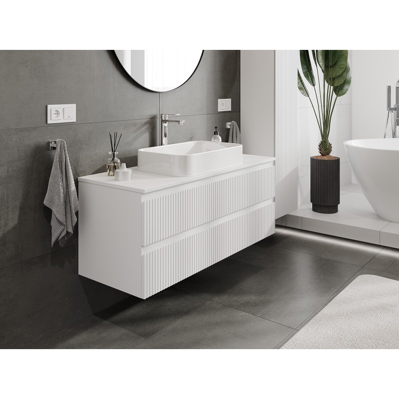 Mexen Rivel szafka łazienkowa podumywalkowa 120 cm z blatem, 2 szuflady, ryflowana , biała mat - 91A20-12047-2-BFFC01
