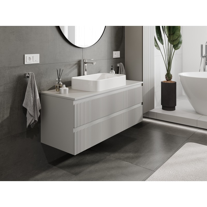 Mexen Rivel szafka łazienkowa podumywalkowa 120 cm z blatem, 2 szuflady, ryflowana , szara mat - 91A20-12047-2-BFFC62