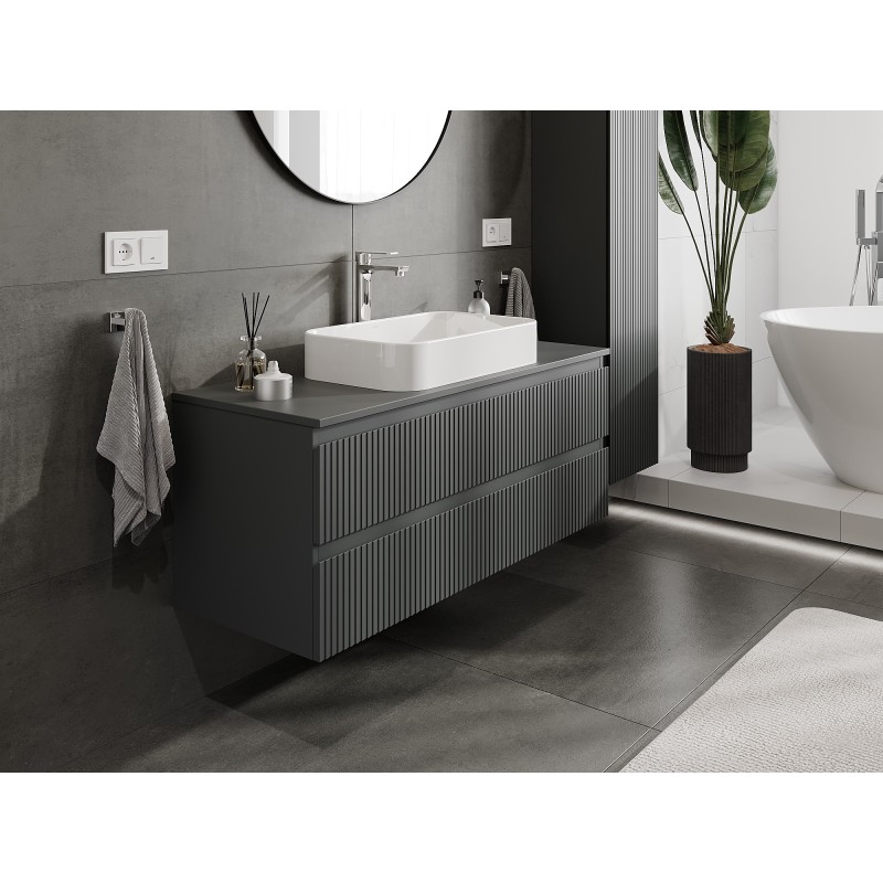Mexen Rivel szafka łazienkowa podumywalkowa 120 cm z blatem, 2 szuflady, ryflowana , grafit mat - 91A20-12047-2-BFFC66