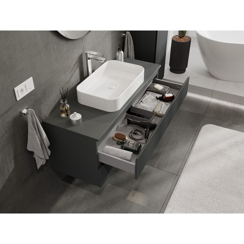 Mexen Rivel szafka łazienkowa podumywalkowa 120 cm z blatem, 2 szuflady, ryflowana , grafit mat - 91A20-12047-2-BFFC66