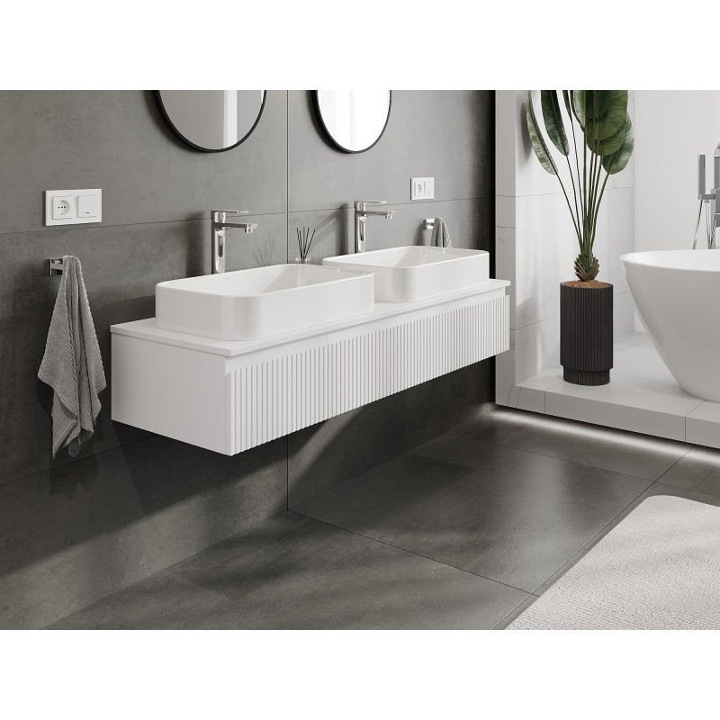 Mexen Rivel szafka łazienkowa podumywalkowa 140 cm z blatem, 1 szuflada, ryflowana , biała mat - 91A20-14023-1-BFC01