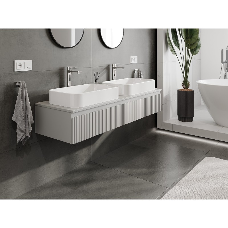 Mexen Rivel szafka łazienkowa podumywalkowa 140 cm z blatem, 1 szuflada, ryflowana , szara mat - 91A20-14023-1-BFC62