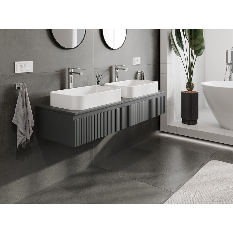 Mexen Rivel szafka łazienkowa podumywalkowa 140 cm z blatem, 1 szuflada, ryflowana , grafit mat - 91A20-14023-1-BFC66