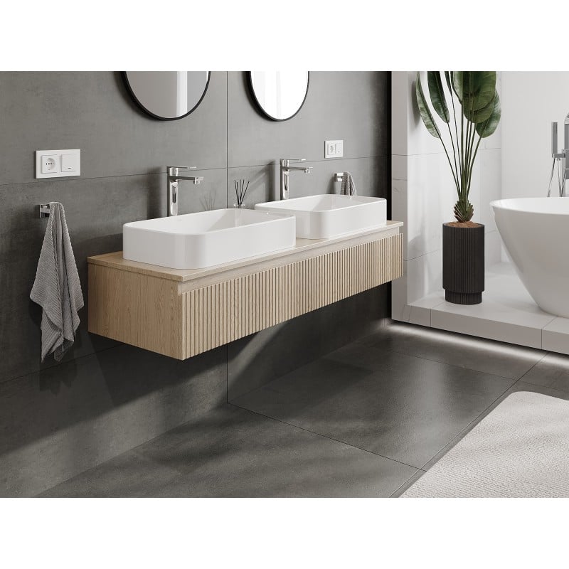 Mexen Rivel szafka łazienkowa podumywalkowa 140 cm z blatem, 1 szuflada, ryflowana , dąb - 91A20-14023-1-BFC81